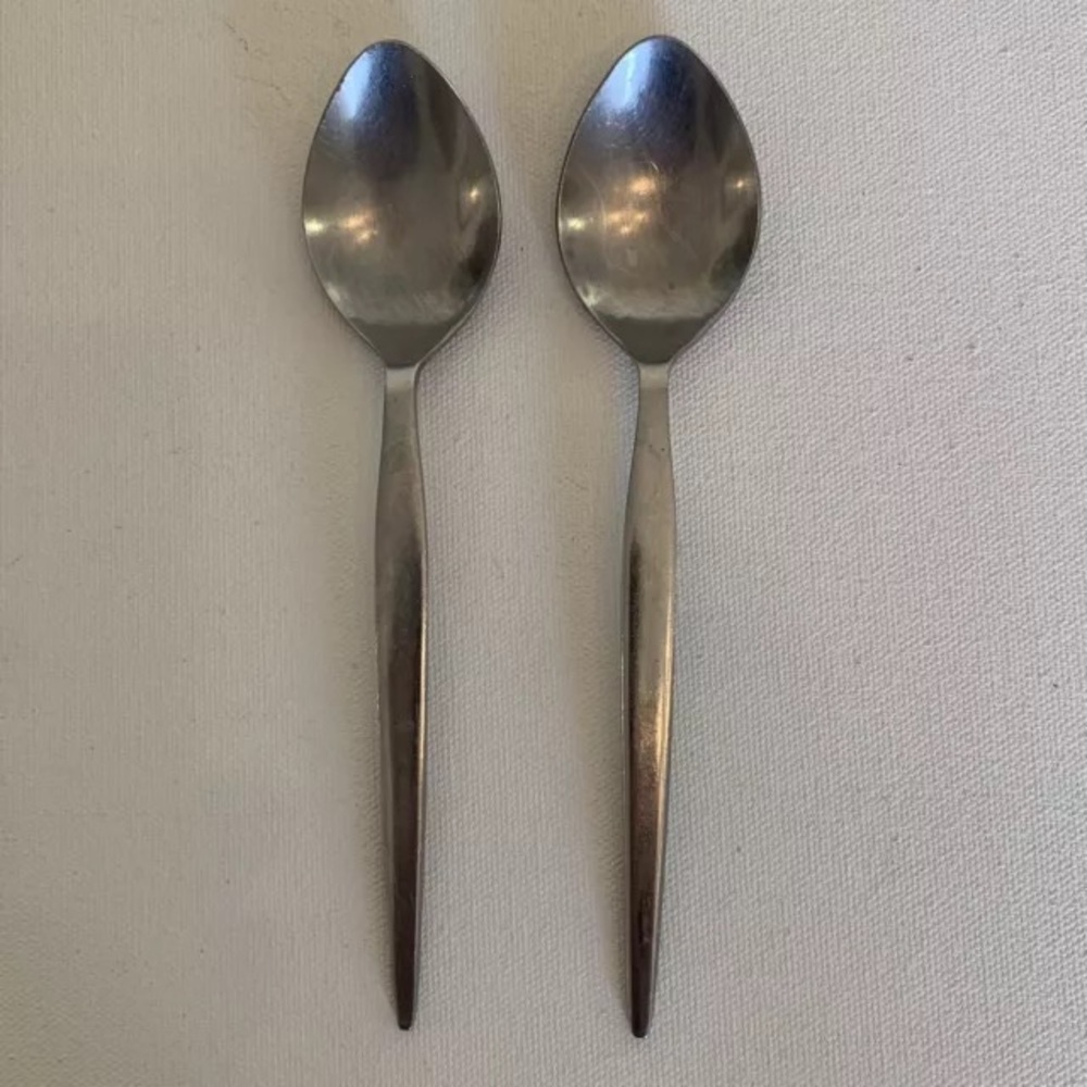 Ekco Eterna Prince 6.5" Stainless Serving Spoon Japan Vintage Plain Handle Set 2